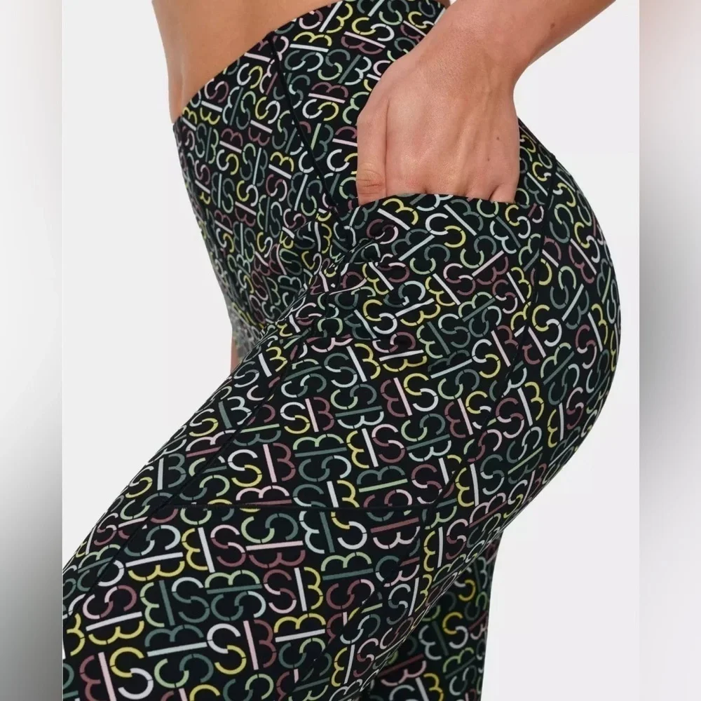 SWEATY BETTY Power High Waist 7/8 Legging In Black Slot Print